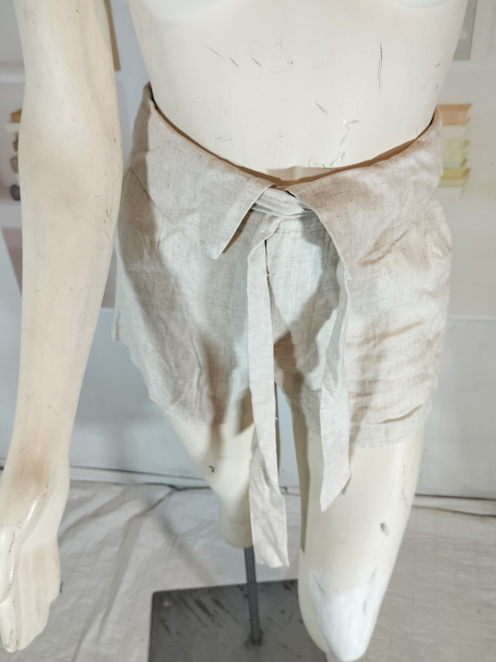Blush High-Waist Tie Front Shorts in Beige